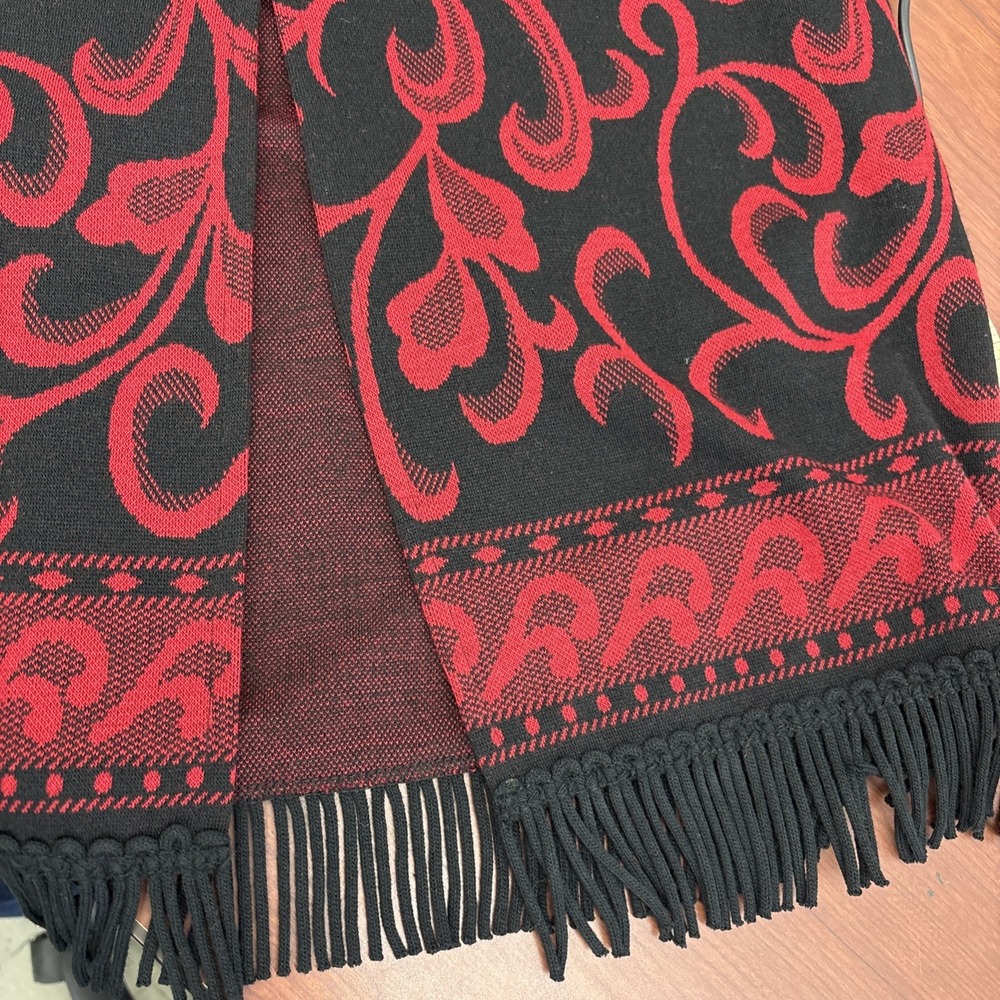 Nina Leonard Sz M Skirt Red Black Knit Elastic Waist Fringe Paisley Dressy Slit - Picture 7 of 7